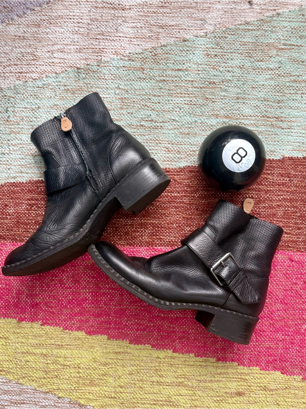 gentle souls Black Leather Zip-Up Women's Ankle Booties with Side Buckle